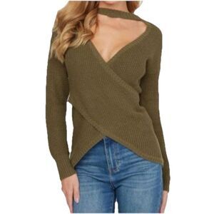Guess Winslet Crossover Wrap Sweater Olive Green Size Small